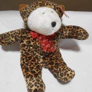 NEW VTG STYLE WHITE TEDDY BEAR IN LEOPARD OUTFIT 12" PLUSH VALENTINE'S DAY 🎁GAC